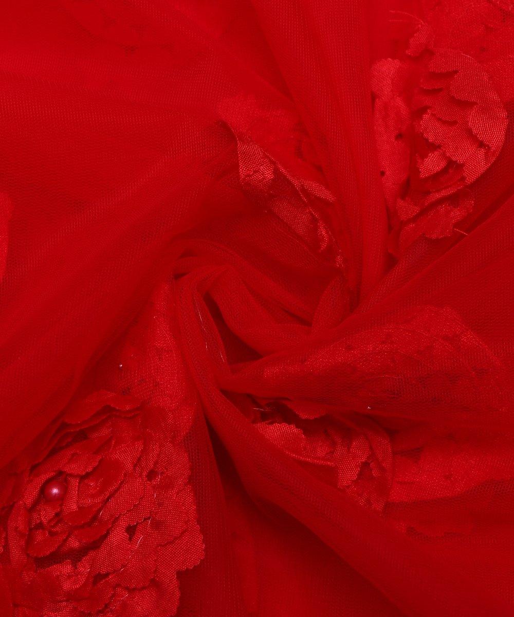 Red Colour Floral Net Embroidery Fabric - Fabric Dekho