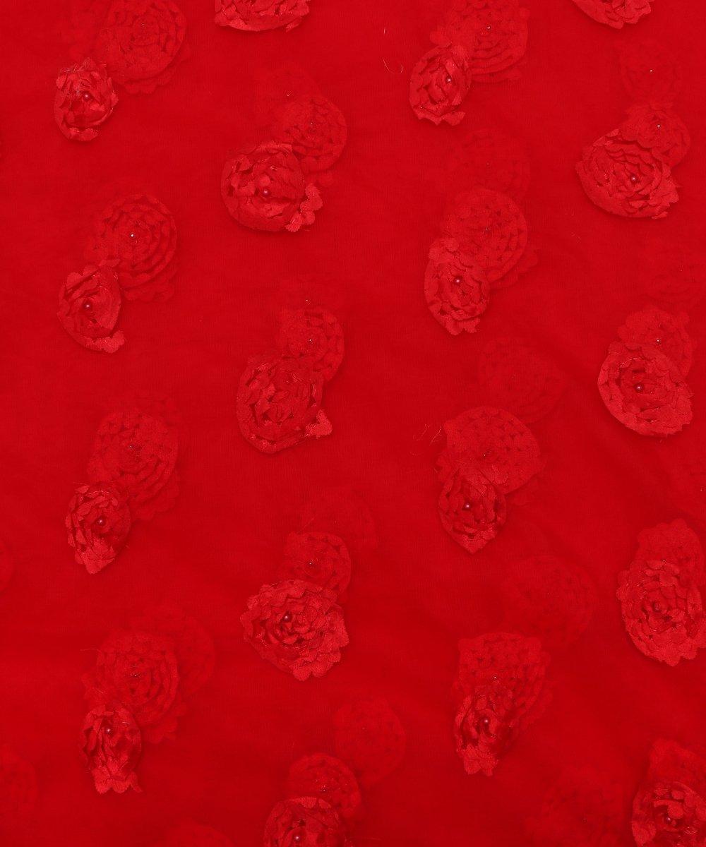 Red Colour Floral Net Embroidery Fabric - Fabric Dekho