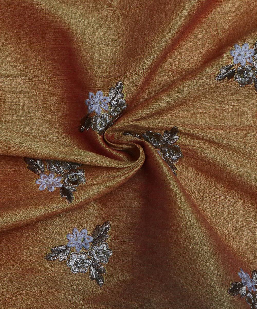 mustard white zari embroidery malbari raw silk fabric at104 5855