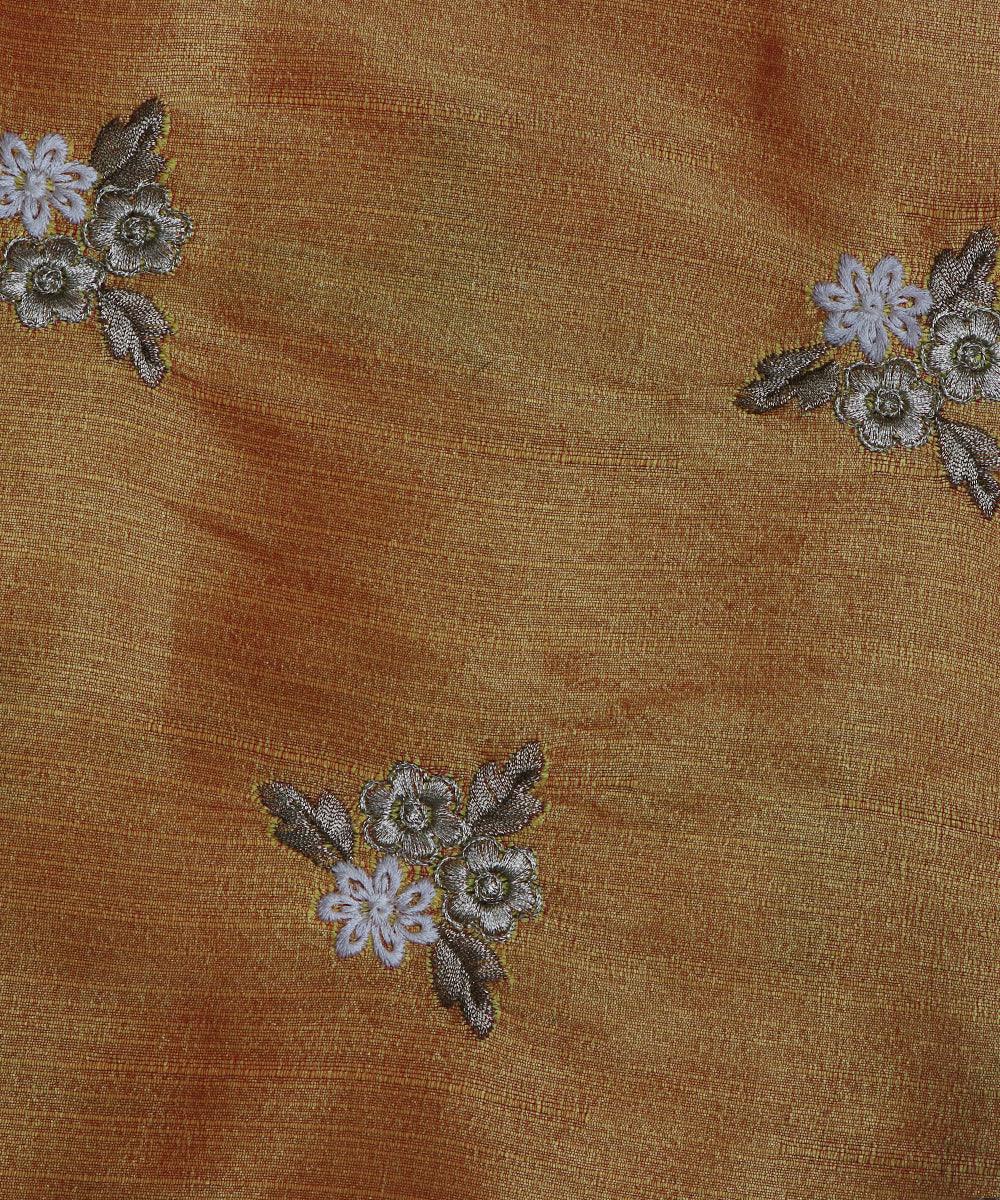 mustard white zari embroidery malbari raw silk fabric at104 5855