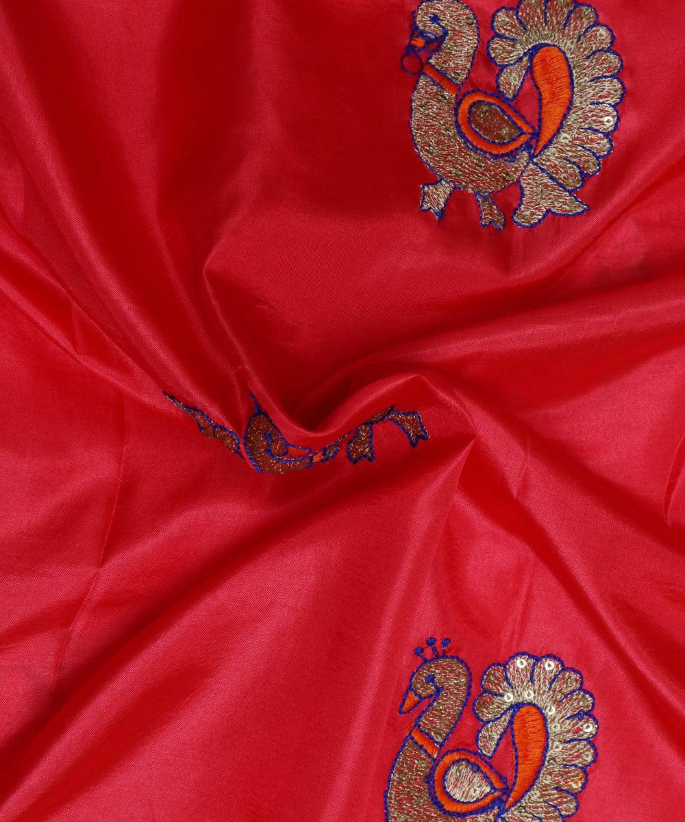 magenta yellow two tone peacock pattern zari embroidery soft silk fabric at104 5860