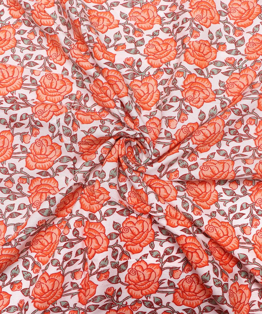 White Colour Floral Print Rayon Fabric