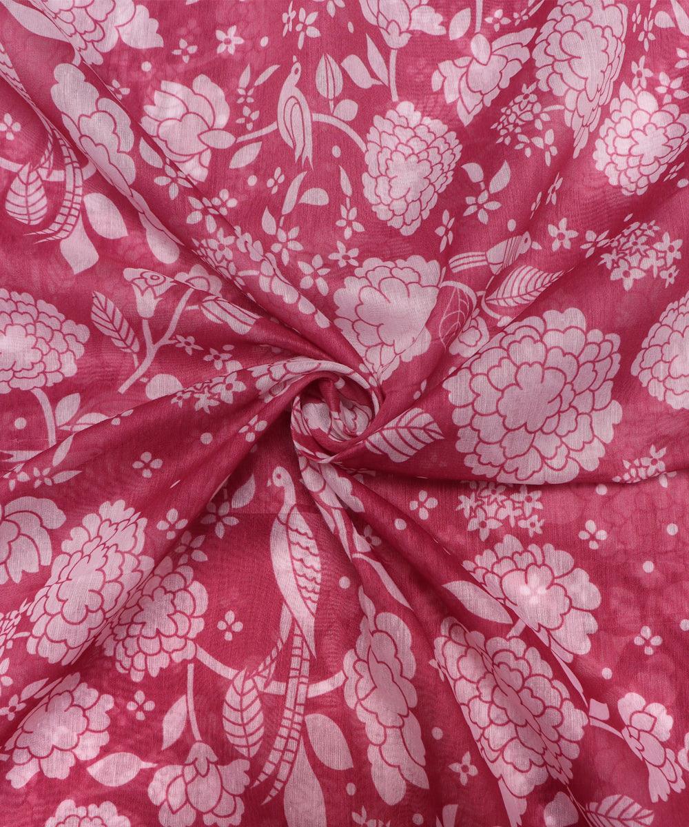 Mauve Colour Flower Print Chanderi Fabric