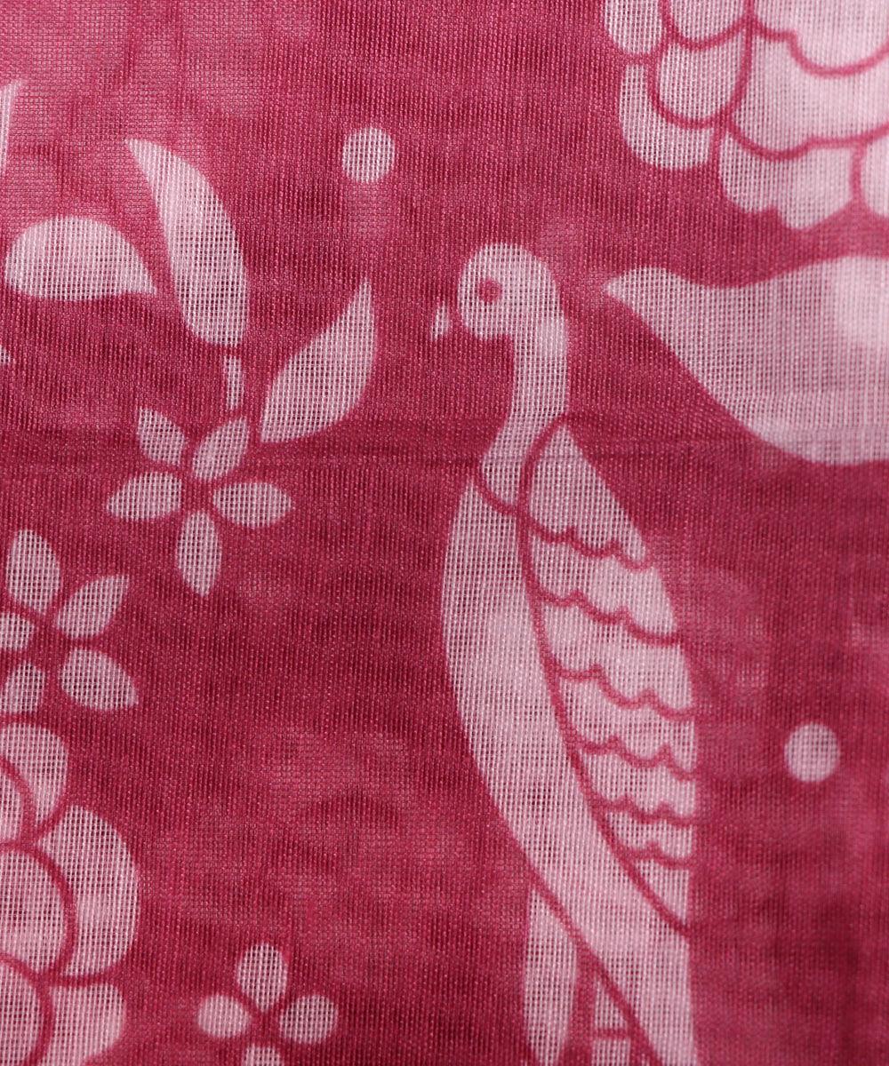 Mauve Colour Flower Print Chanderi Fabric