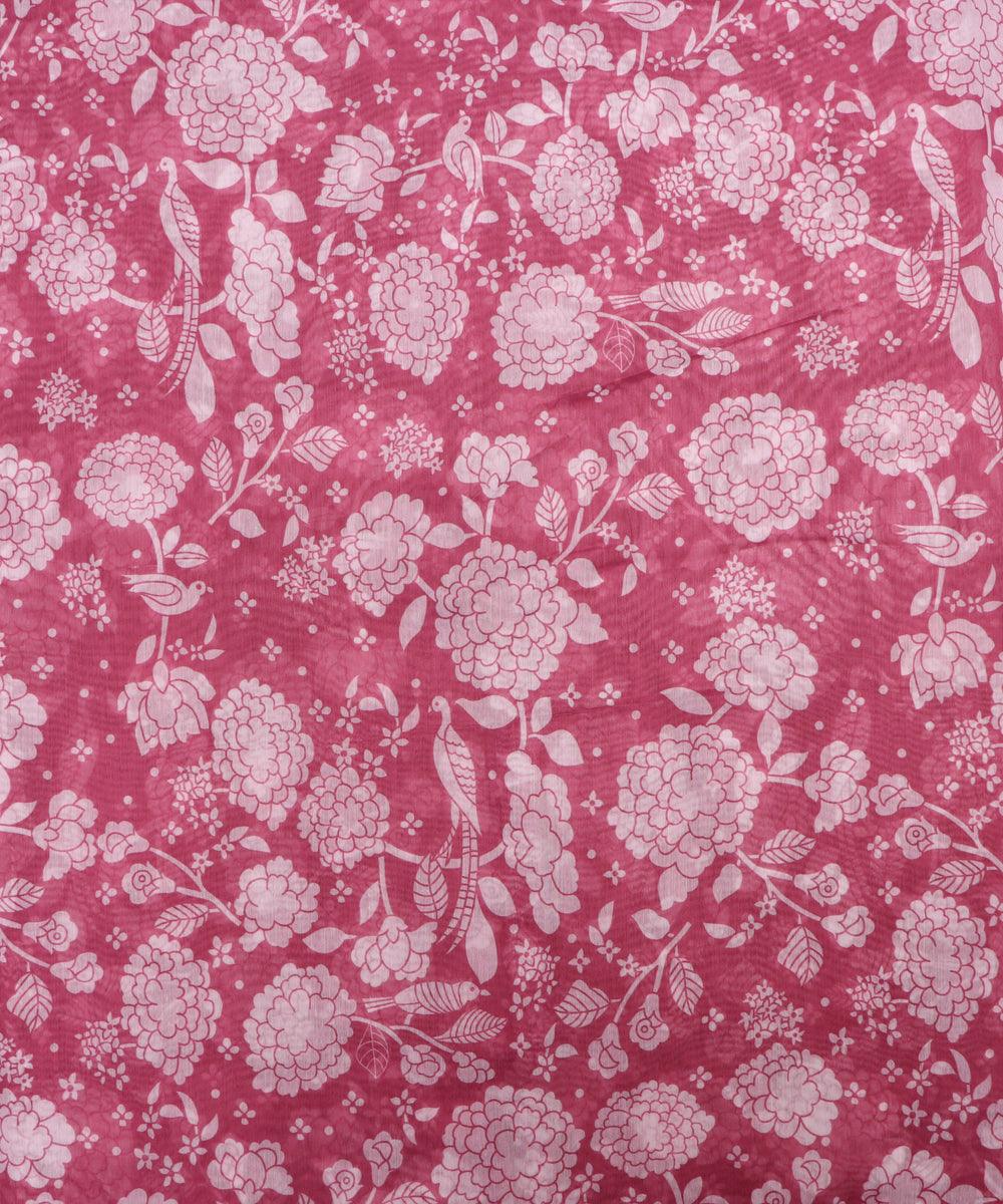 Mauve Colour Flower Print Chanderi Fabric