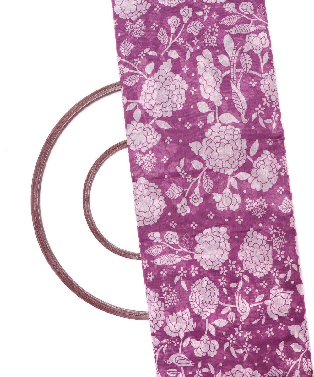 Purple Colour Flower Print Chanderi Fabric