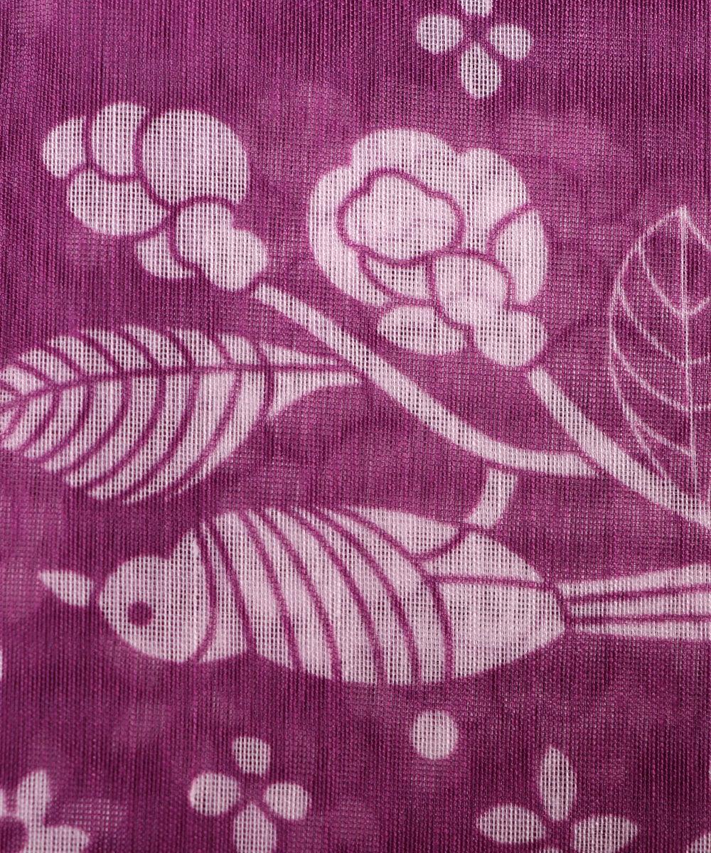 Purple Colour Flower Print Chanderi Fabric