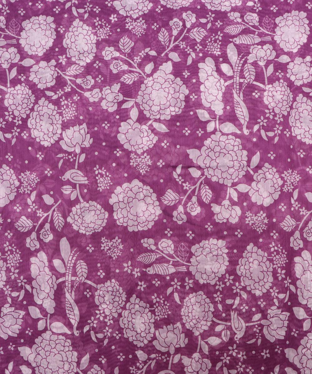 Purple Colour Flower Print Chanderi Fabric