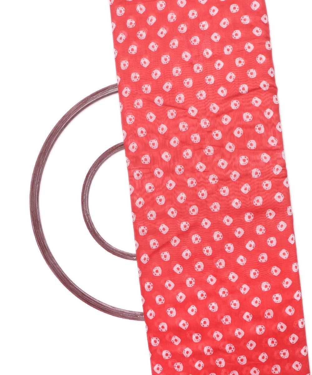 Rust Colour Flower Print Chanderi Fabric