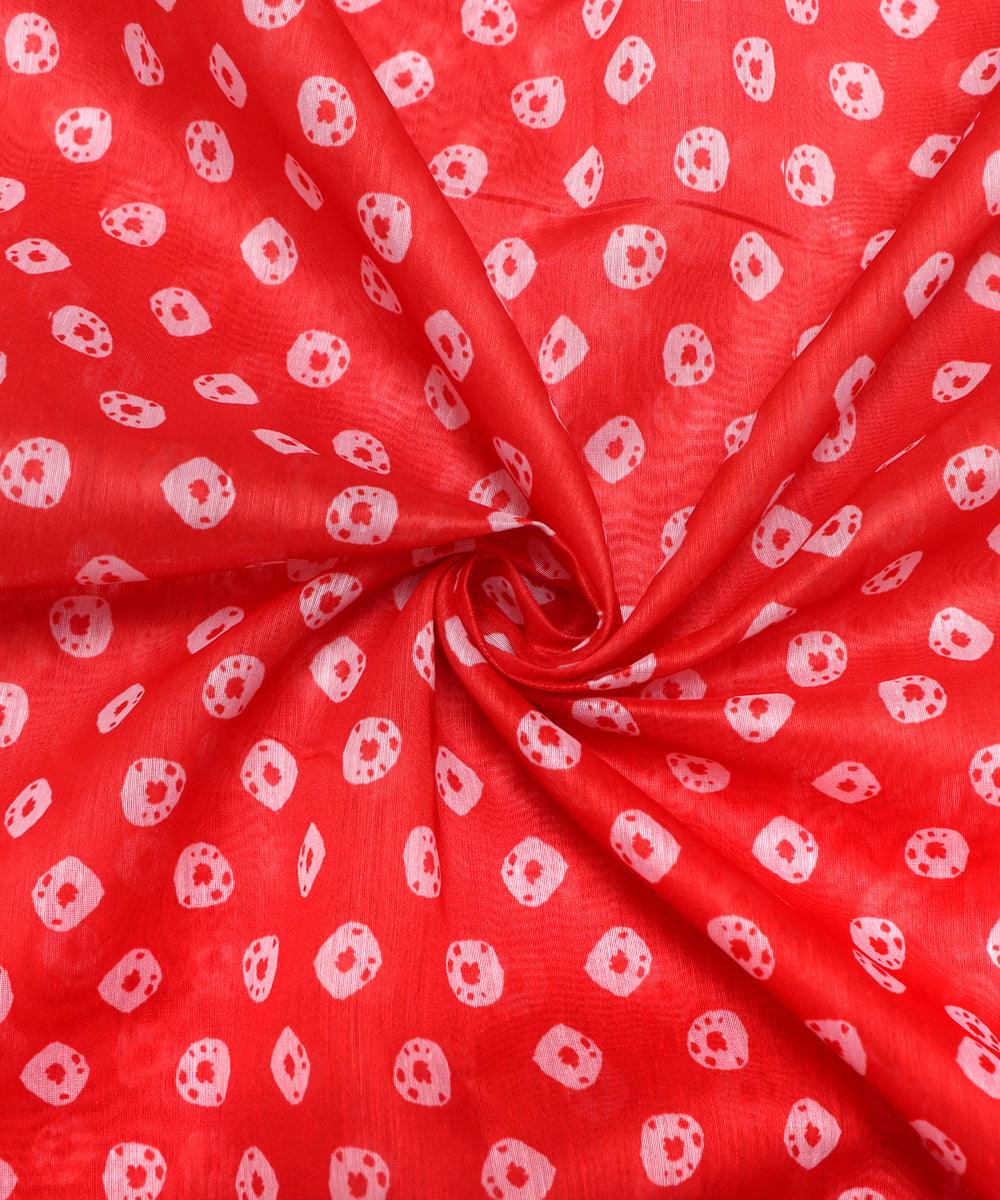 Rust Colour Flower Print Chanderi Fabric