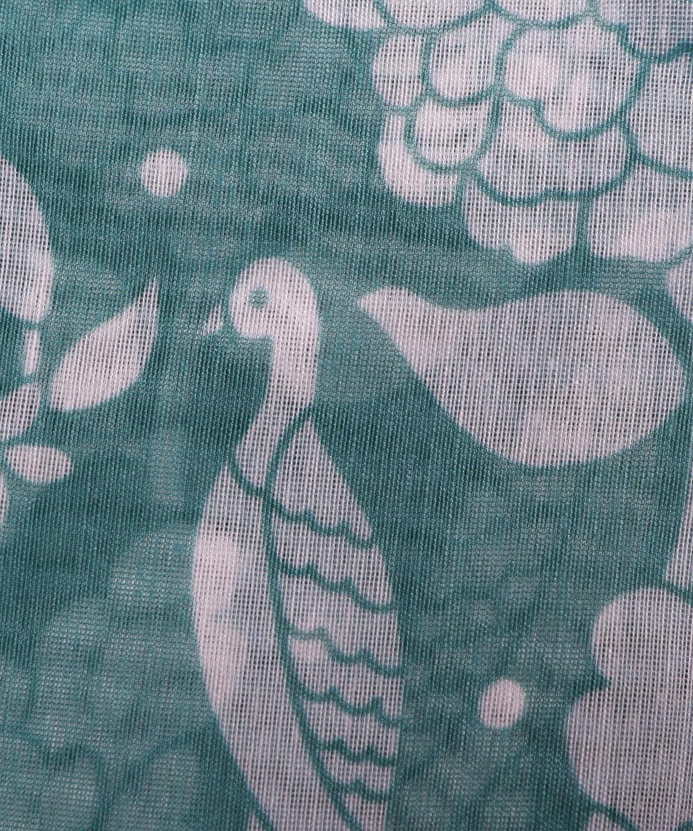 Green Colour Floral Print Chanderi Fabric