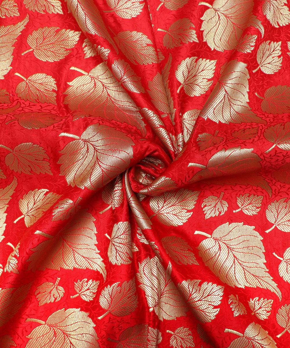 Red Colour Leaf Design Banarasi Brocade Silk