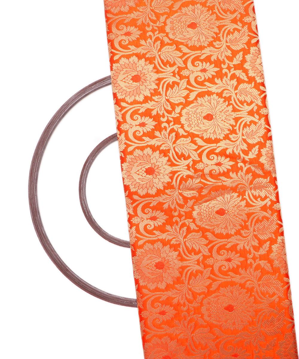 Orange Colour Floral Design Banarasi Brocade Silk