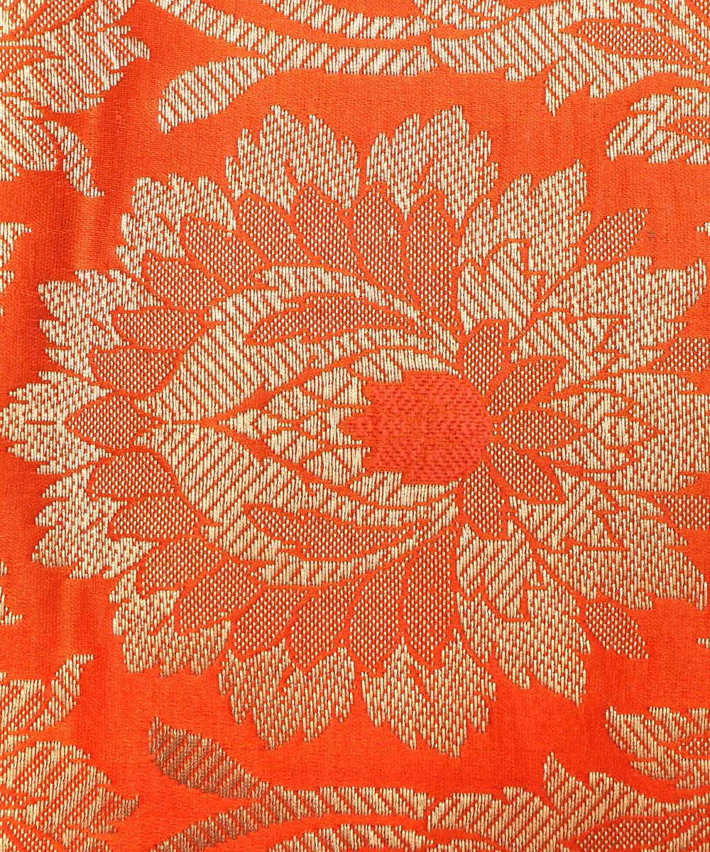 Orange Colour Floral Design Banarasi Brocade Silk