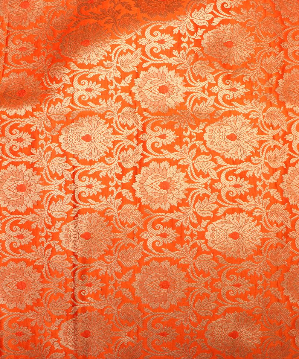 Orange Colour Floral Design Banarasi Brocade Silk