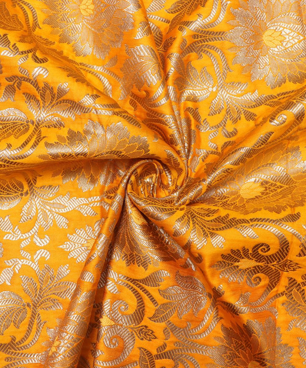 Yellow  Colour Floral Design Banarasi Brocade Silk