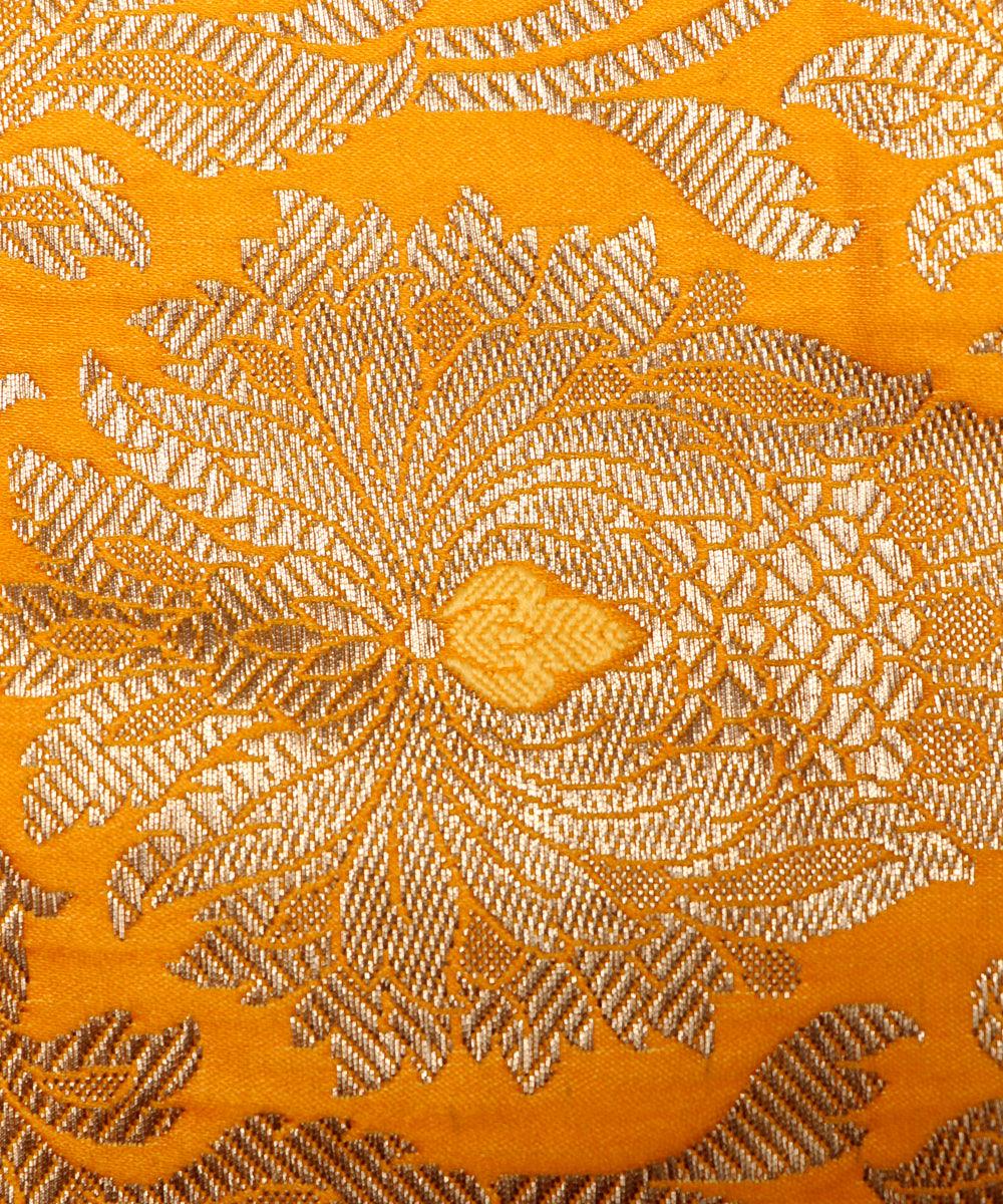 Yellow  Colour Floral Design Banarasi Brocade Silk