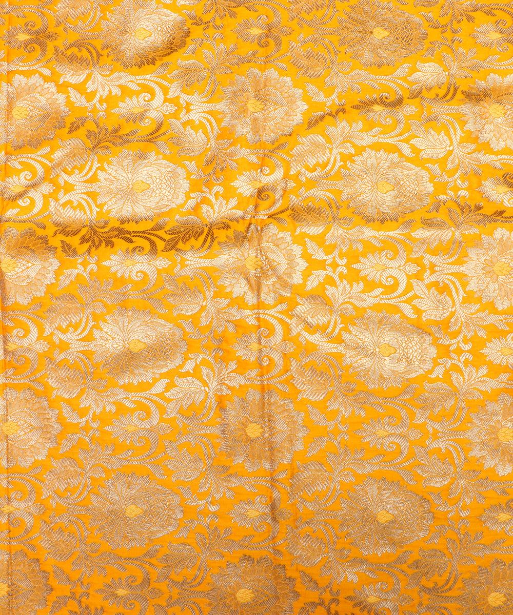 Yellow  Colour Floral Design Banarasi Brocade Silk