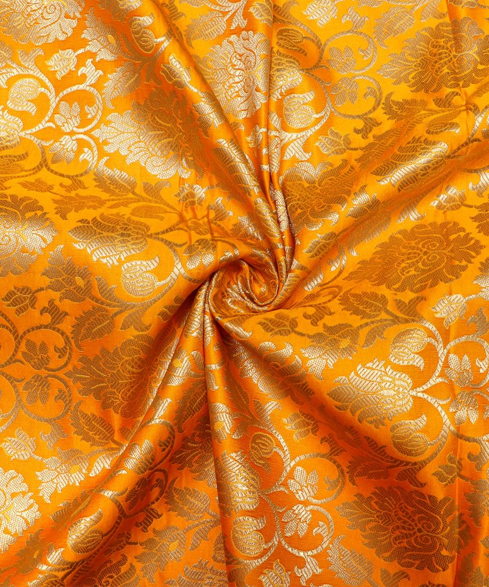 Yellow Colour Floral Design Banarasi Brocade Silk Fabric