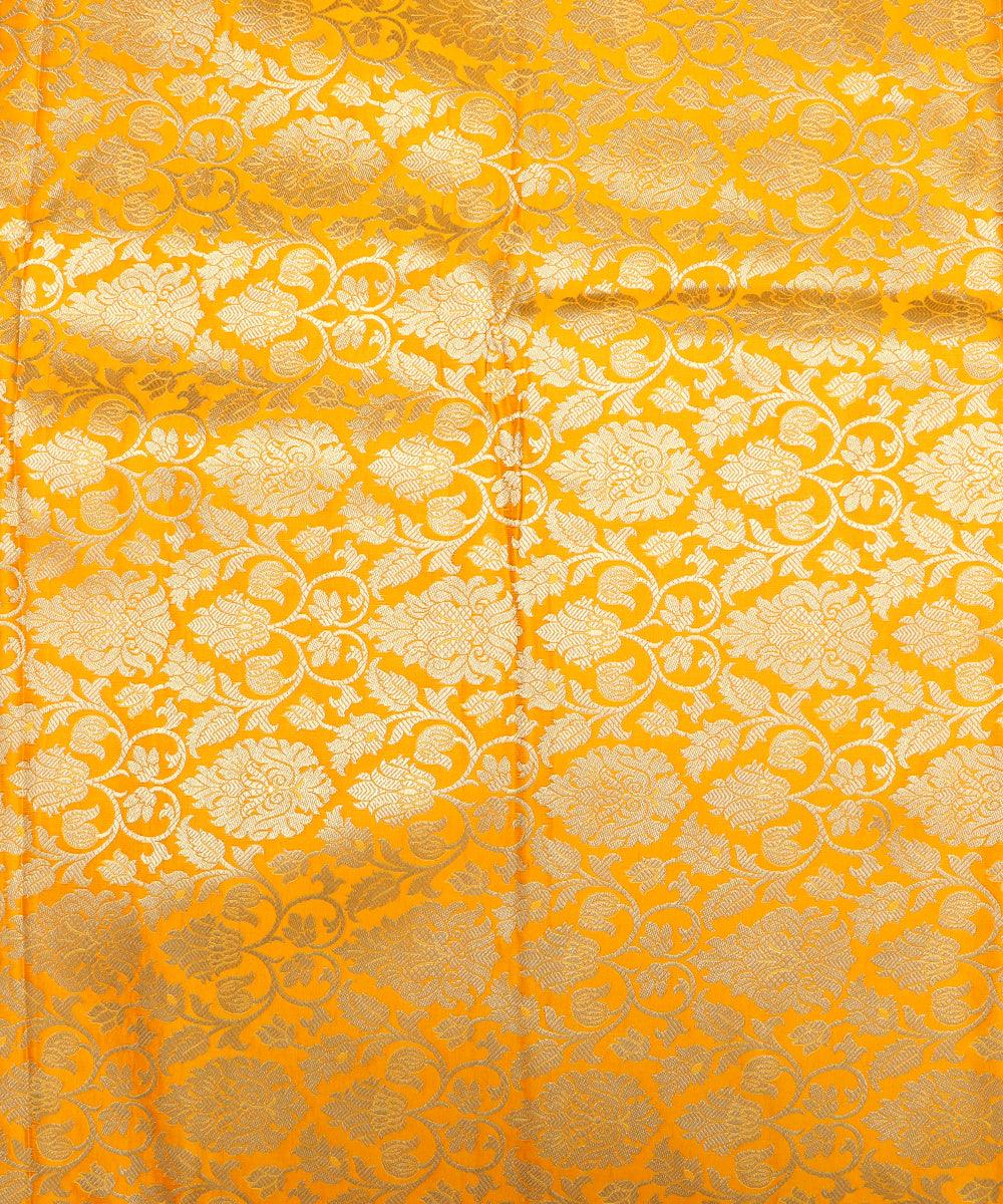 Yellow Colour Floral Design Banarasi Brocade Silk Fabric
