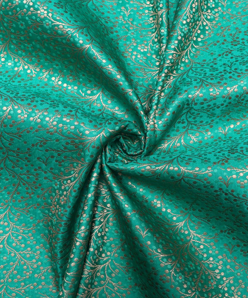 Green Colour Leaf Design Banarasi Brocade Silk Fabric