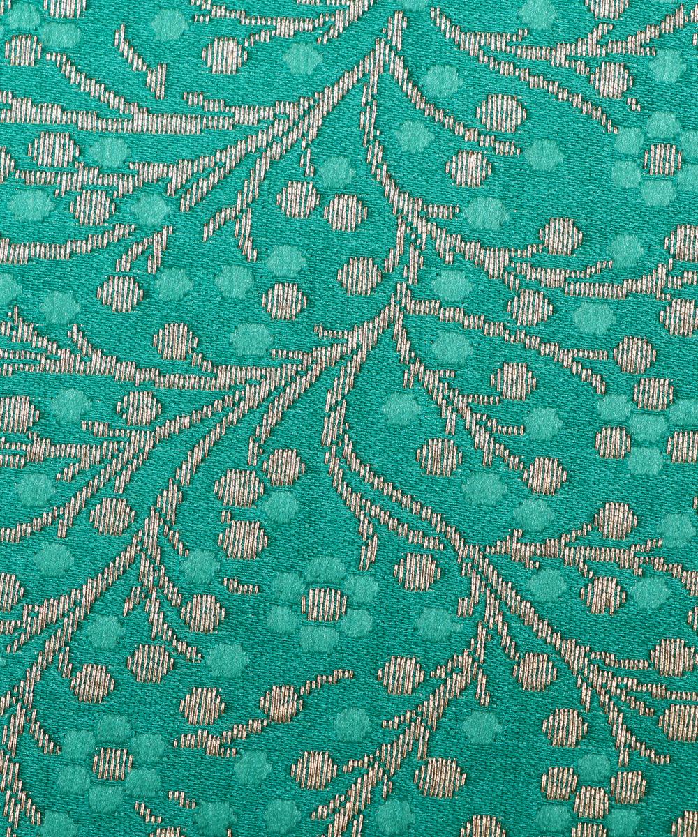 Green Colour Leaf Design Banarasi Brocade Silk Fabric
