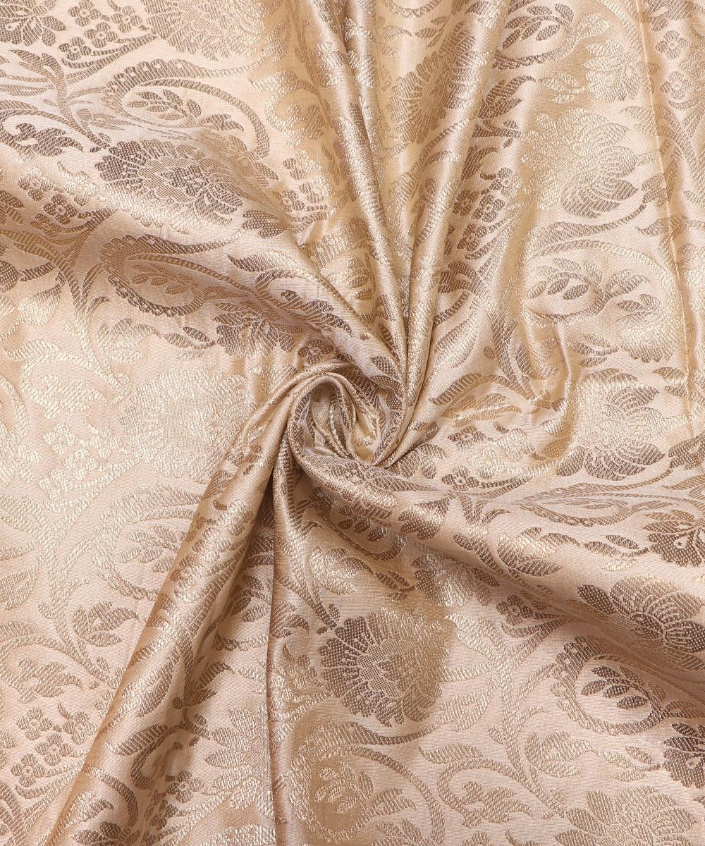 Off White Colour Floral Design Banarasi Brocade Silk Fabric