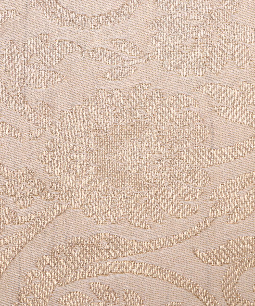 Off White Colour Floral Design Banarasi Brocade Silk Fabric
