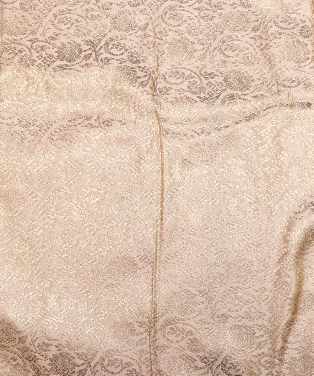 Off White Colour Floral Design Banarasi Brocade Silk Fabric
