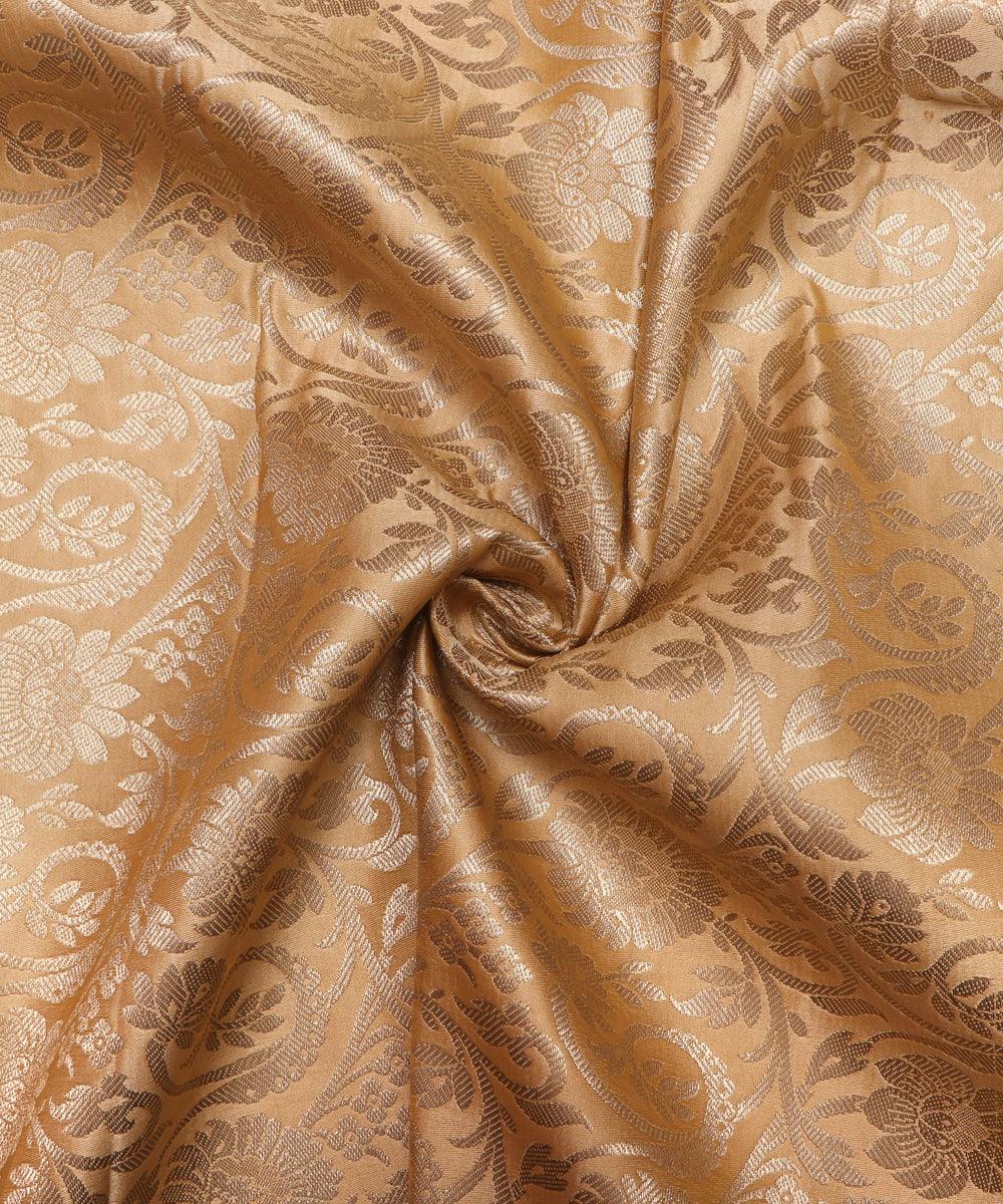 Golden Colour Floral Design Banarasi Brocade Silk Fabric