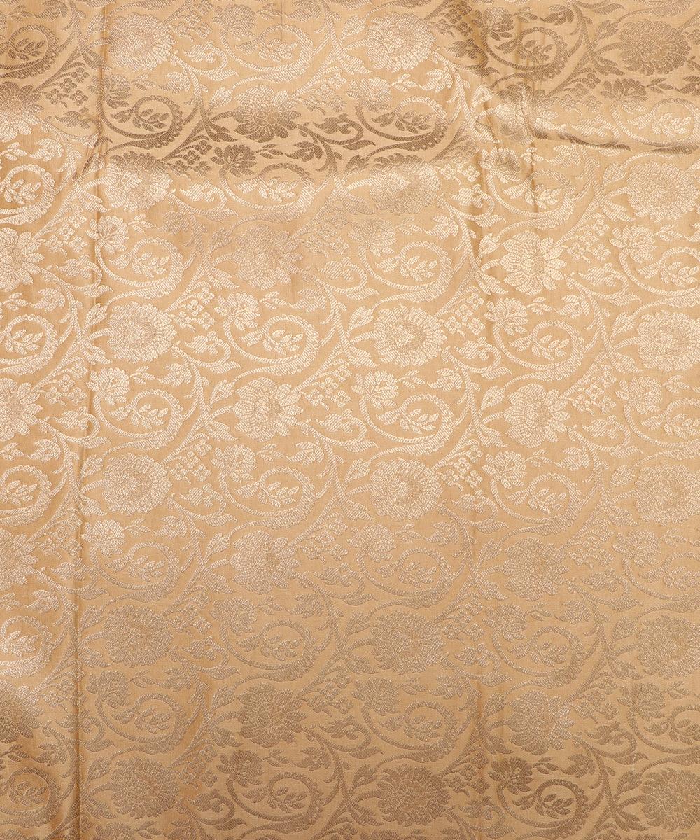 Golden Colour Floral Design Banarasi Brocade Silk Fabric