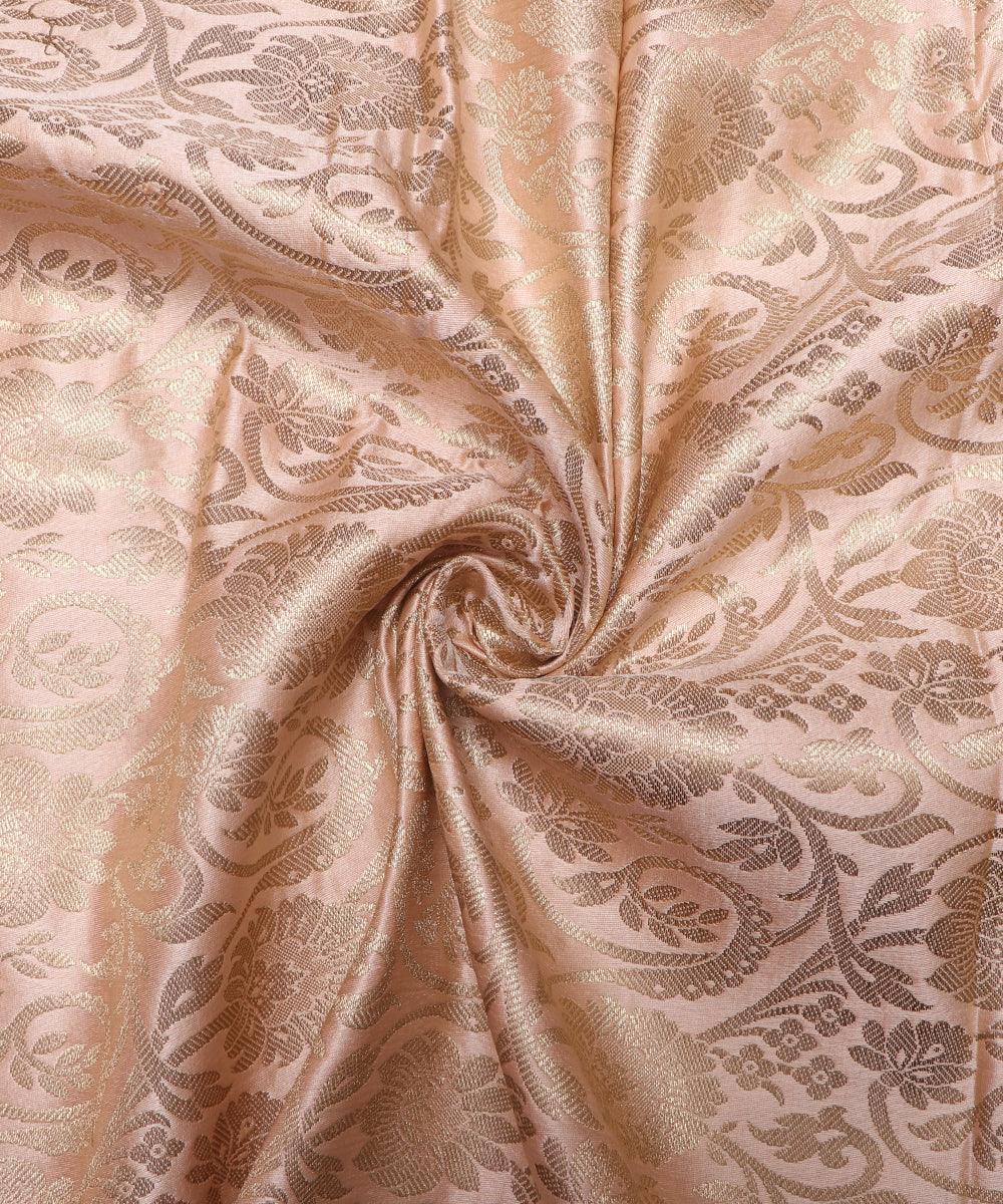 Rose Pink Colour Floral Design Banarasi Brocade Silk Fabric