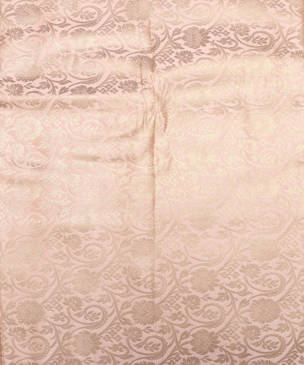 Rose Pink Colour Floral Design Banarasi Brocade Silk Fabric