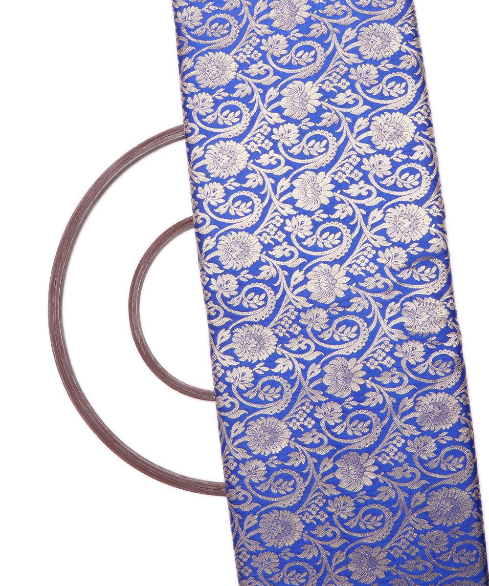 Royal Blue Colour Floral Design Banarasi Brocade Silk Fabric
