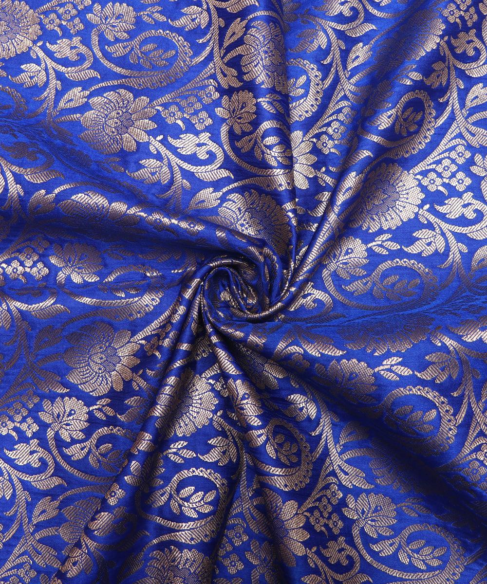 Royal Blue Colour Floral Design Banarasi Brocade Silk Fabric