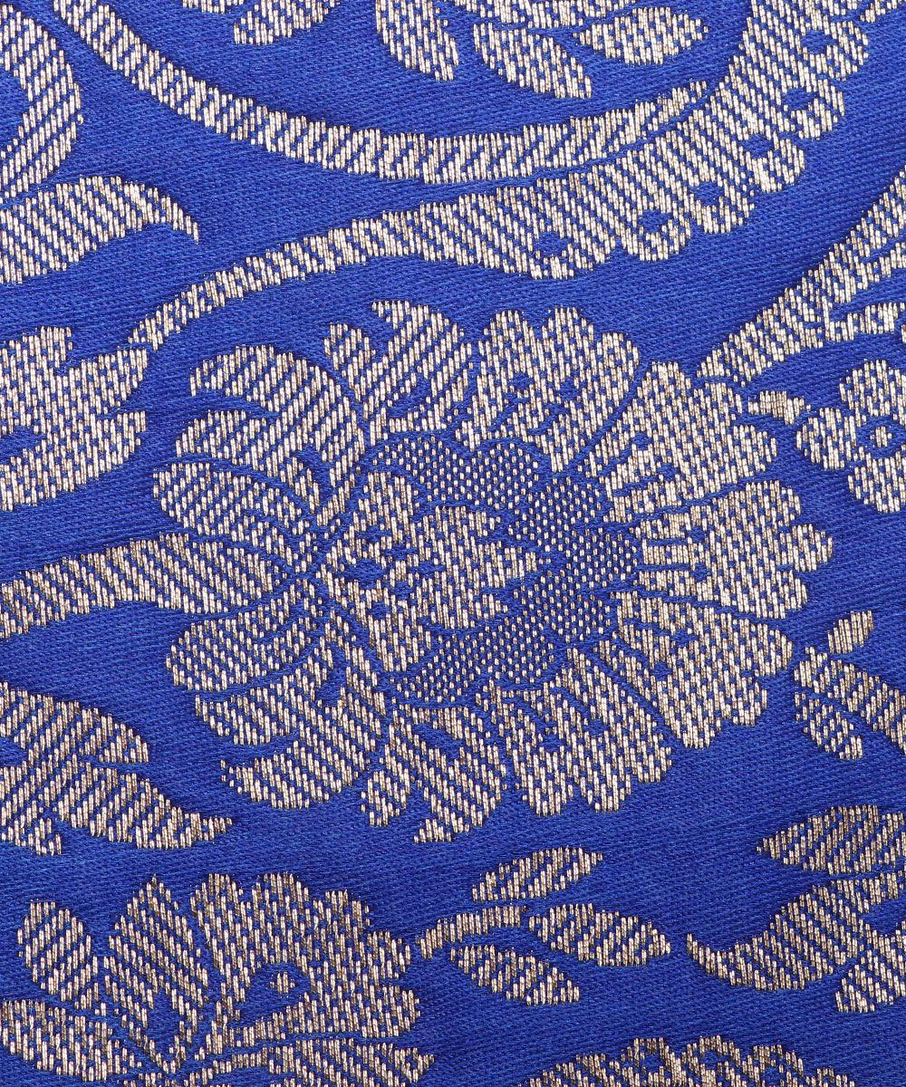 Royal Blue Colour Floral Design Banarasi Brocade Silk Fabric