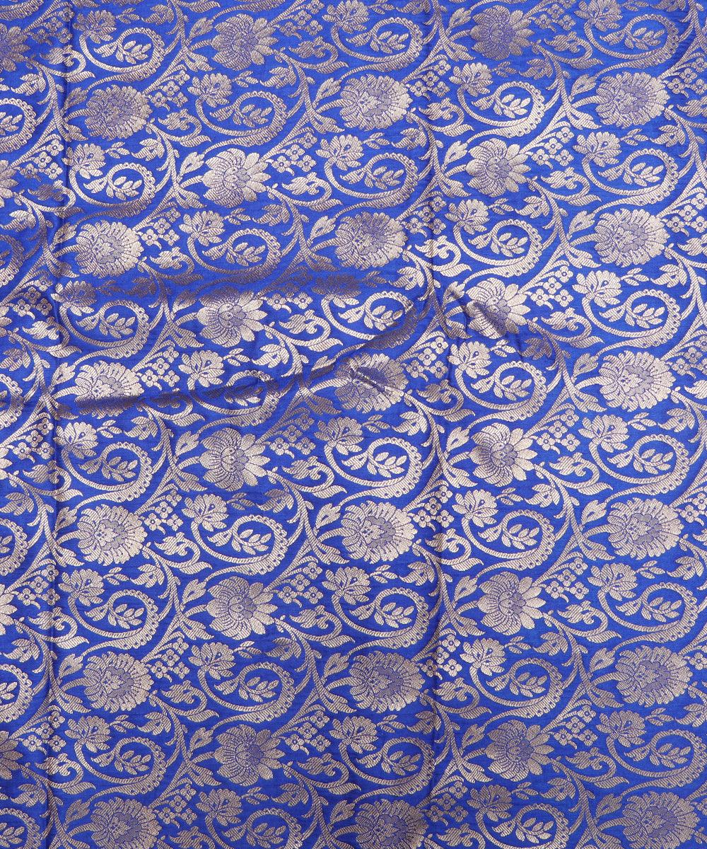 Royal Blue Colour Floral Design Banarasi Brocade Silk Fabric