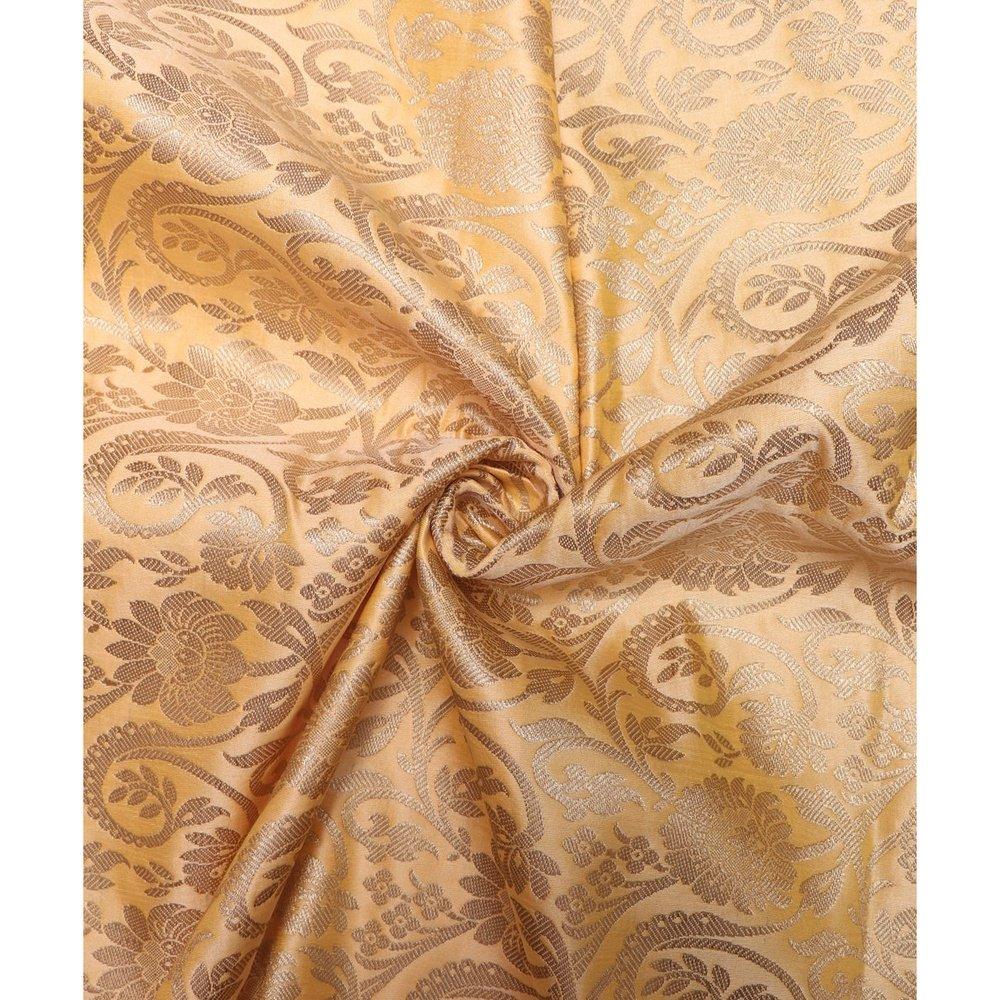 Golden Colour Floral Design Banarasi Brocade Silk Fabric