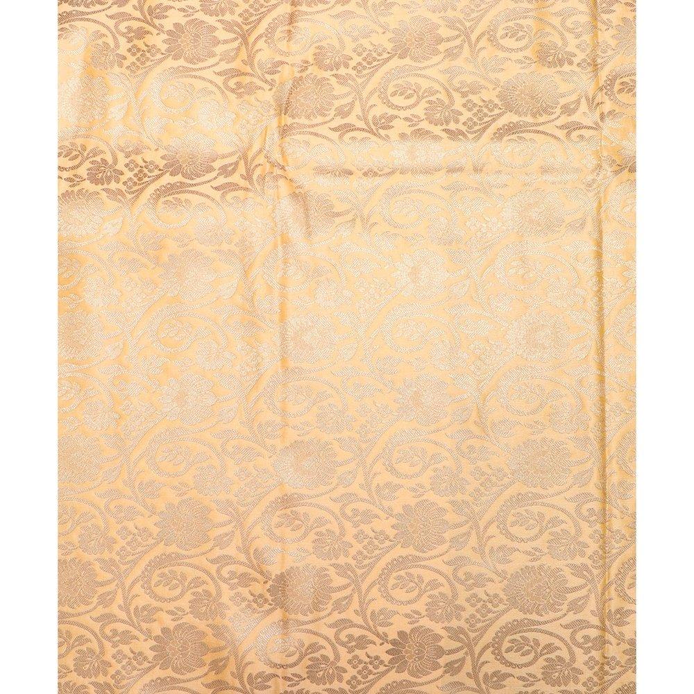 Golden Colour Floral Design Banarasi Brocade Silk Fabric
