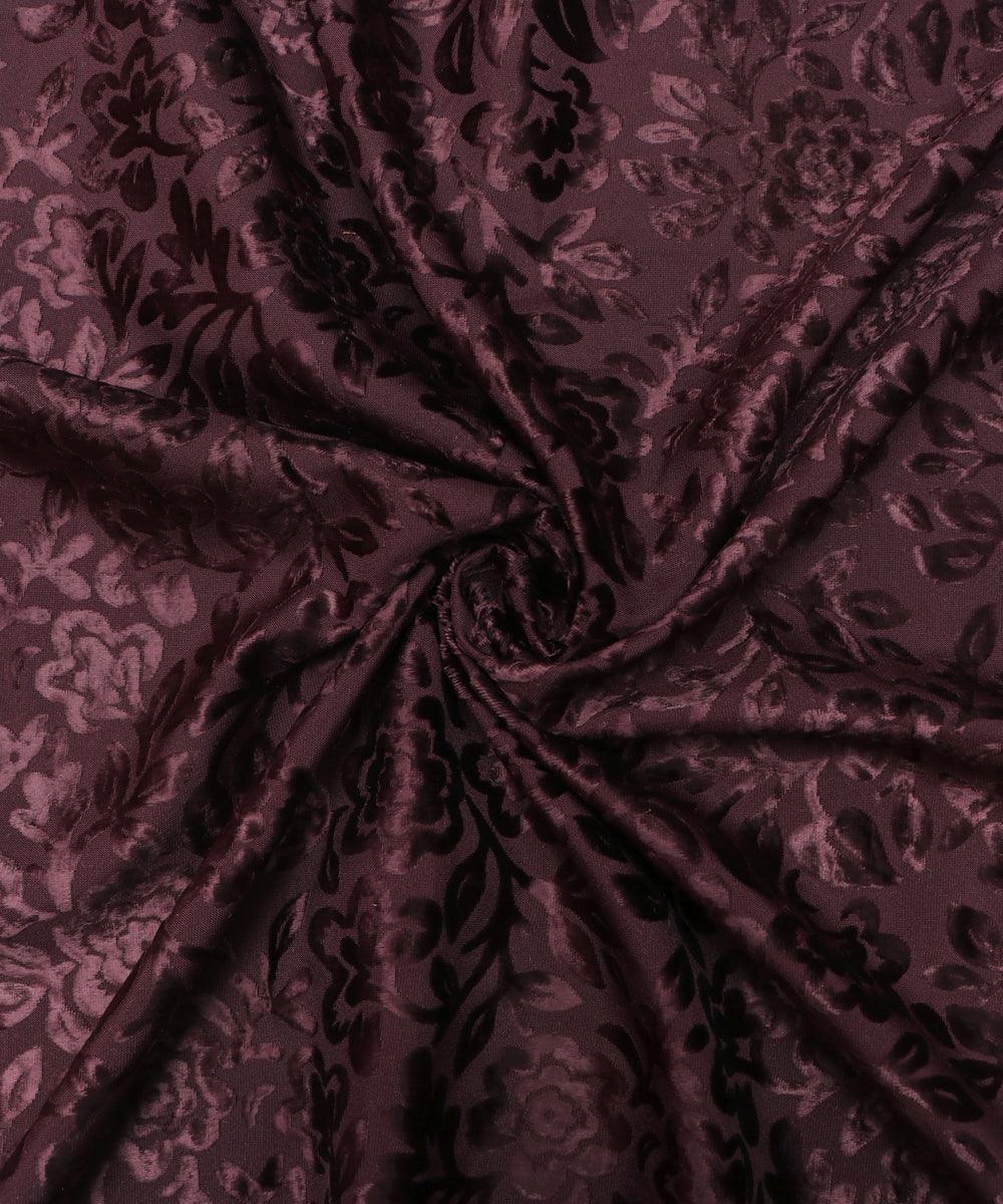 Coffee Brown Colour Floral Pattern Brasso Velvet Fabric