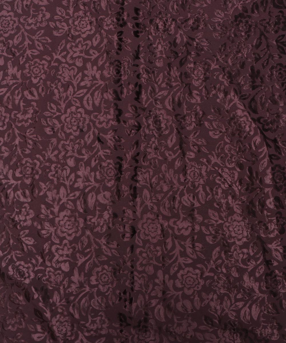 Coffee Brown Colour Floral Pattern Brasso Velvet Fabric