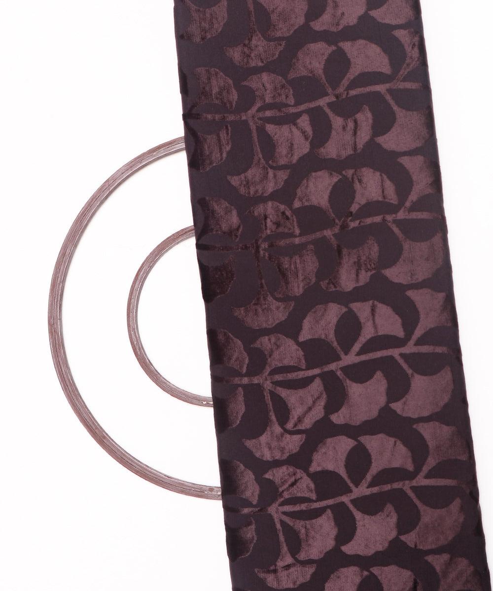 Coffee Brown Colour Leaf Pattern Brasso Velvet Fabric