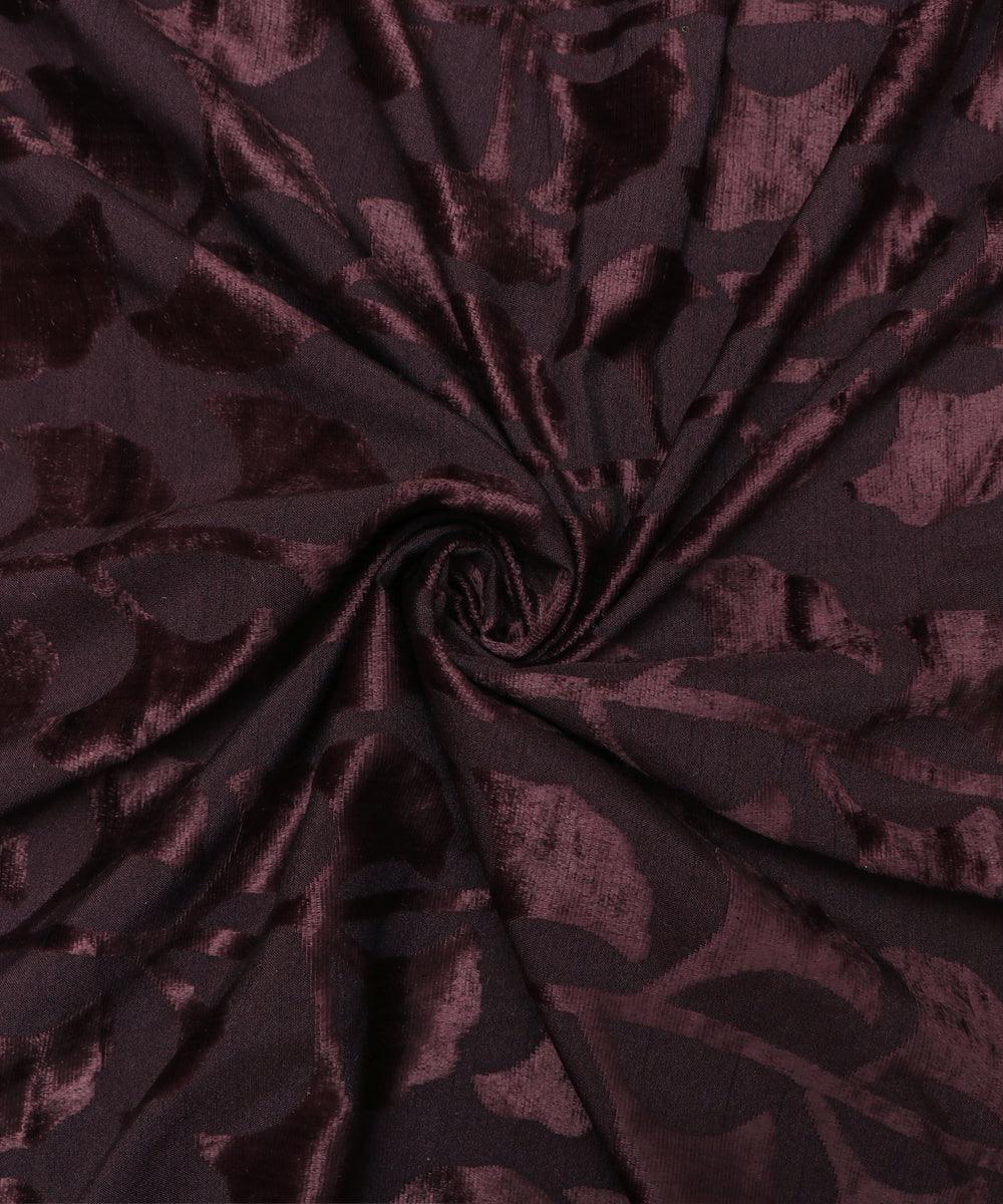 Coffee Brown Colour Leaf Pattern Brasso Velvet Fabric
