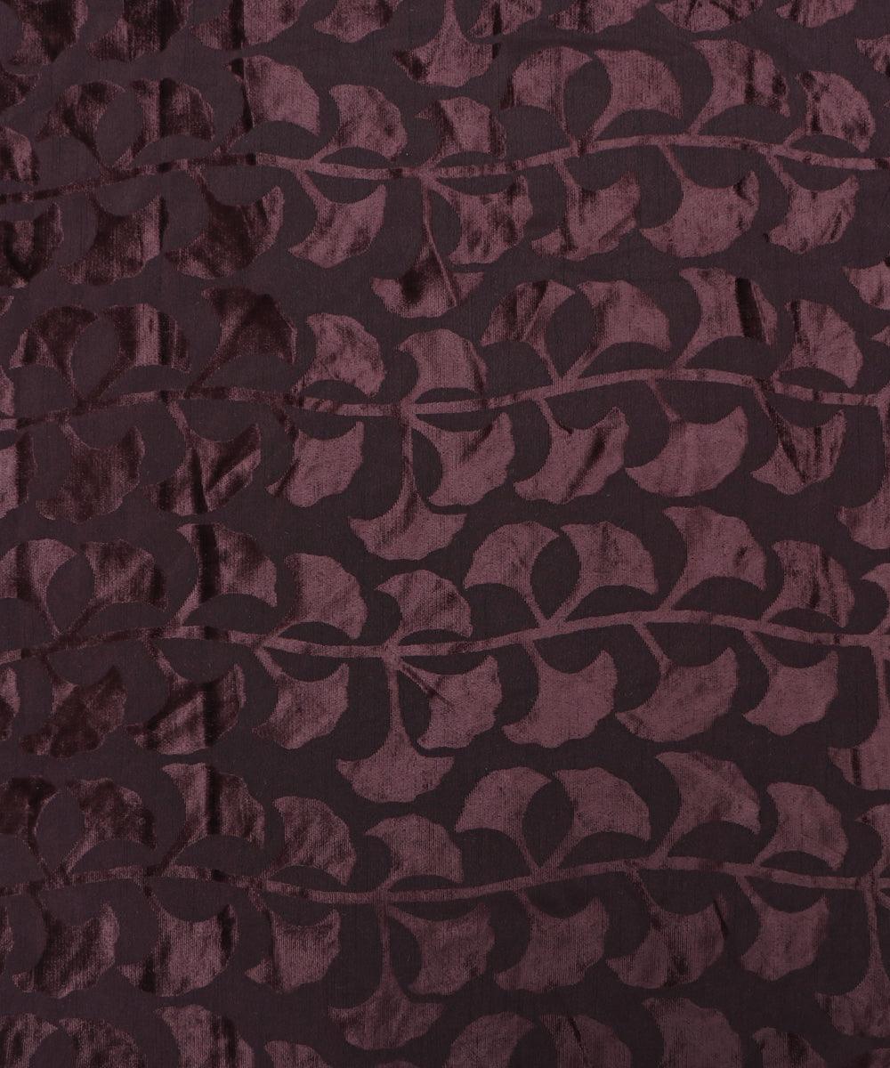Coffee Brown Colour Leaf Pattern Brasso Velvet Fabric