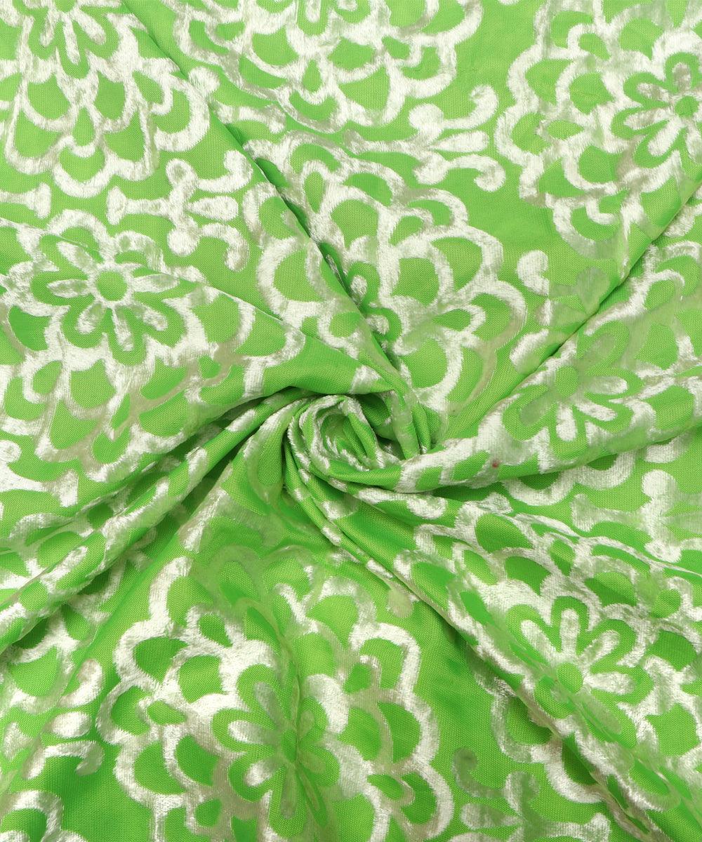 Mint Green Colour Floral Pattern Brasso Velvet Fabric