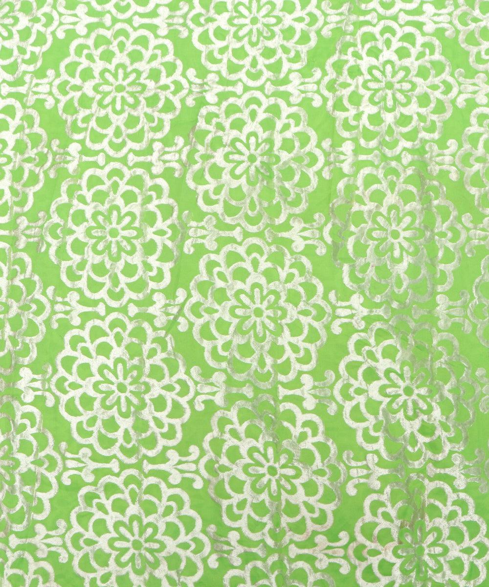 Mint Green Colour Floral Pattern Brasso Velvet Fabric