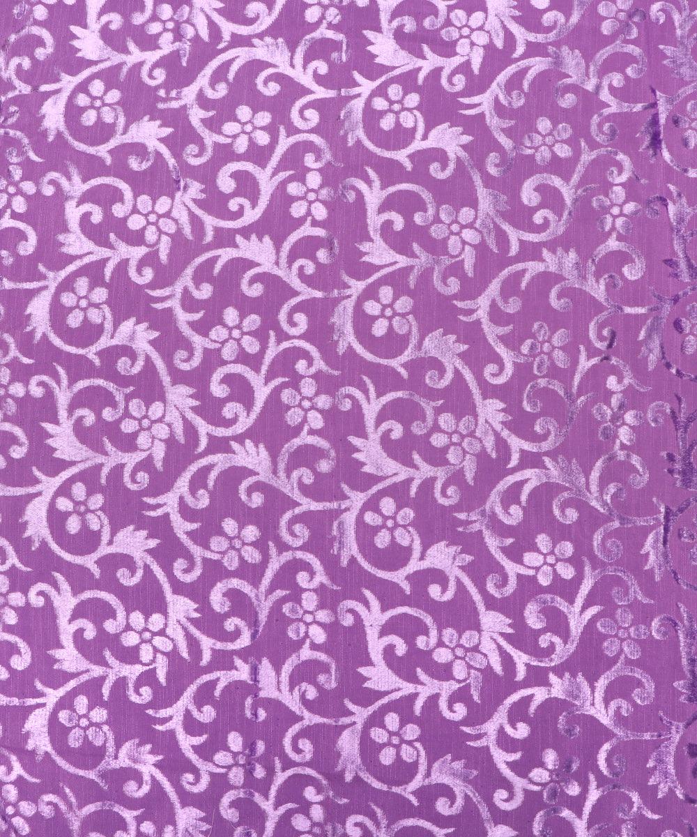 Lavender Colour Floral Pattern Brasso Velvet Fabric