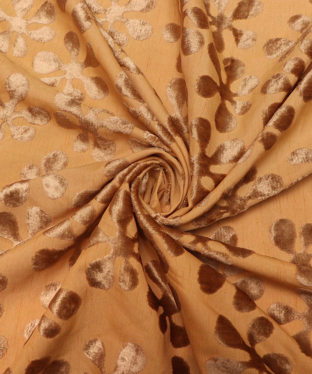 Sand Golden Colour Floral Pattern Brasso Velvet Fabric