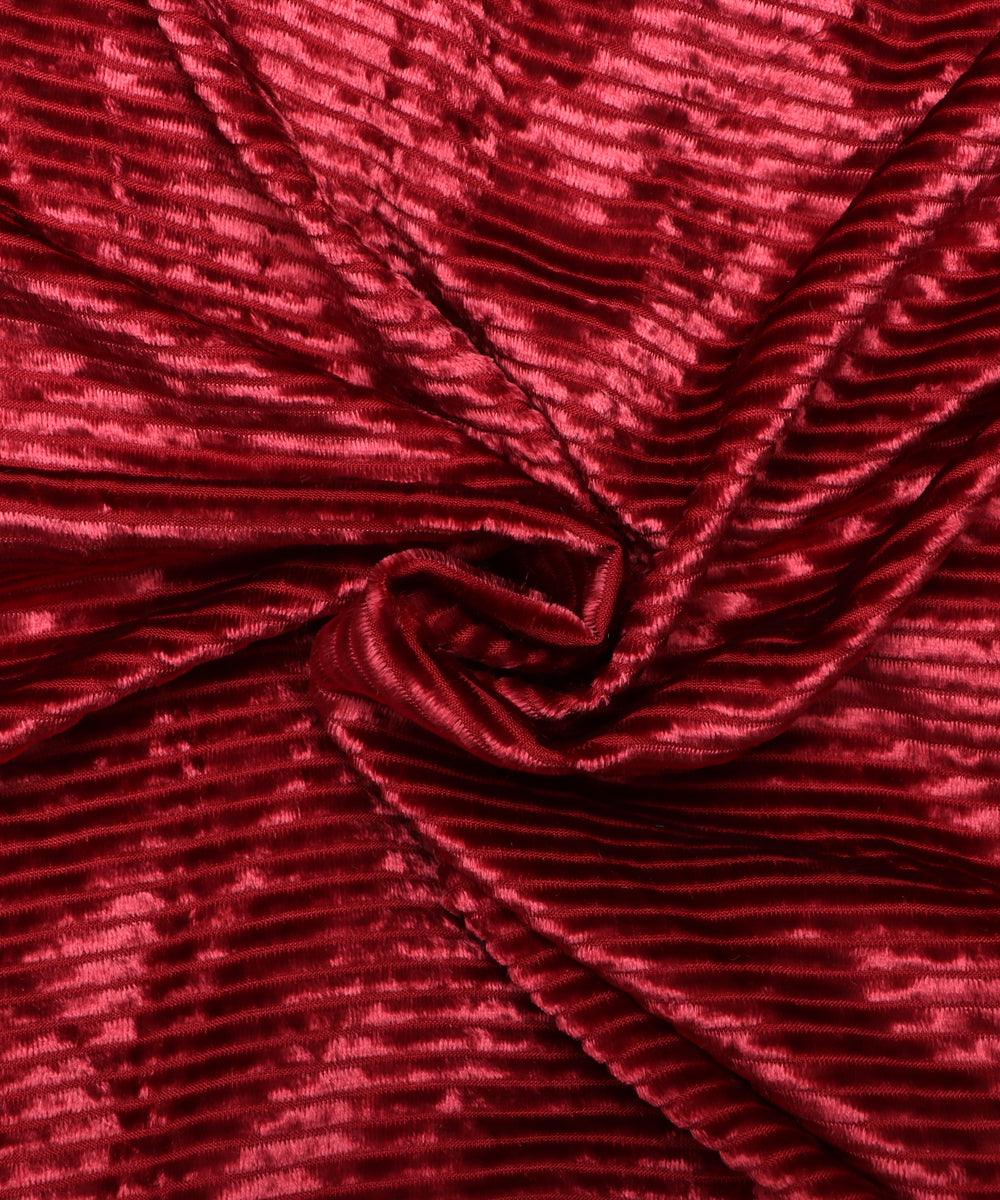Maroon Colour Lining Pattern Brasso Velvet Fabric