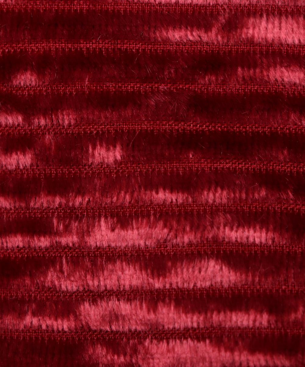 Maroon Colour Lining Pattern Brasso Velvet Fabric